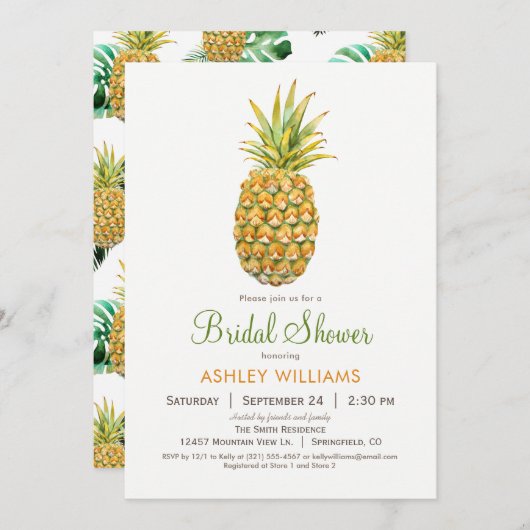 Invitation à la douche nuptiale ananas (Devant / Derrière)