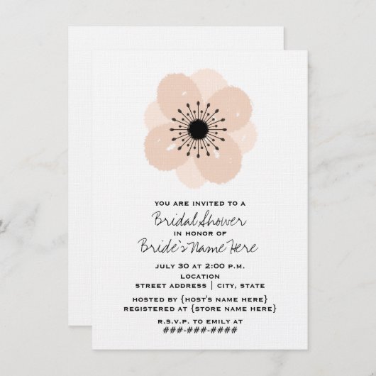 Invitation à la douche nuptiale Anémonique rose (Devant / Derrière)