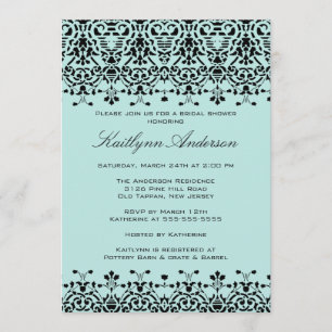 Invitation à la douche nuptiale Aqua Blue & Black