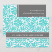 Invitation à la douche nuptiale Aqua Gray Damask (Devant / Derrière)