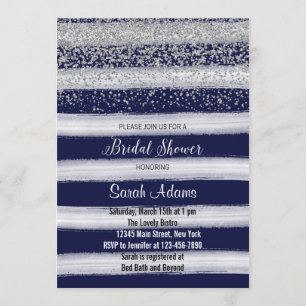 Invitation à la douche nuptiale Argent et Marine