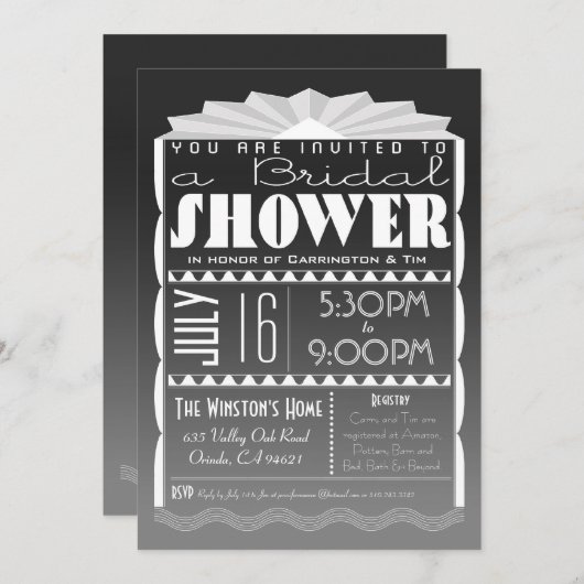Invitation à la douche nuptiale Art Déco - Style G (Devant / Derrière)