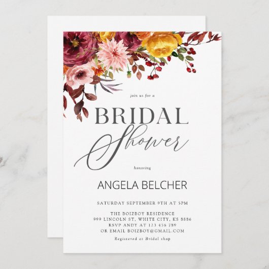 Invitation à la douche nuptiale automne (Devant / Derrière)