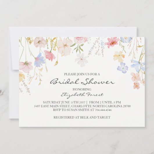 invitation à la douche nuptiale aux fleurs roses (Devant)