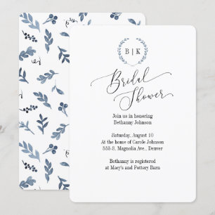 Invitation à la douche nuptiale avec monogramme de