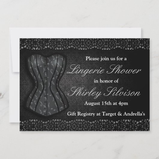 Invitation à la douche nuptiale Black Corset Linge (Devant)