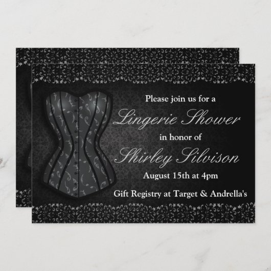 Invitation à la douche nuptiale Black Corset Linge (Devant / Derrière)
