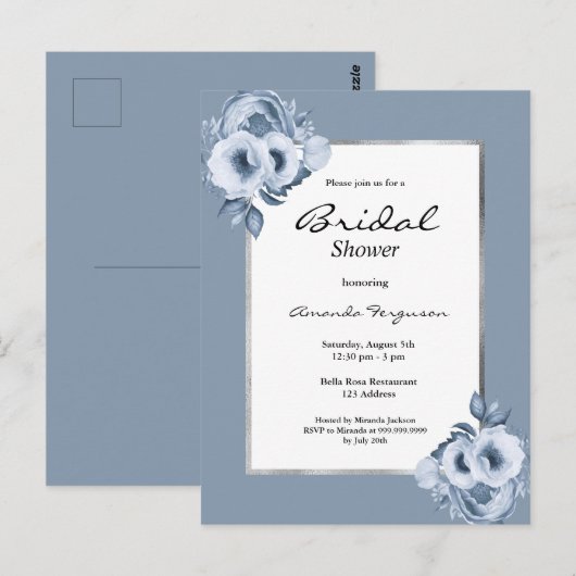 Invitation à la douche nuptiale blanche à fleurs b (Devant / Derrière)