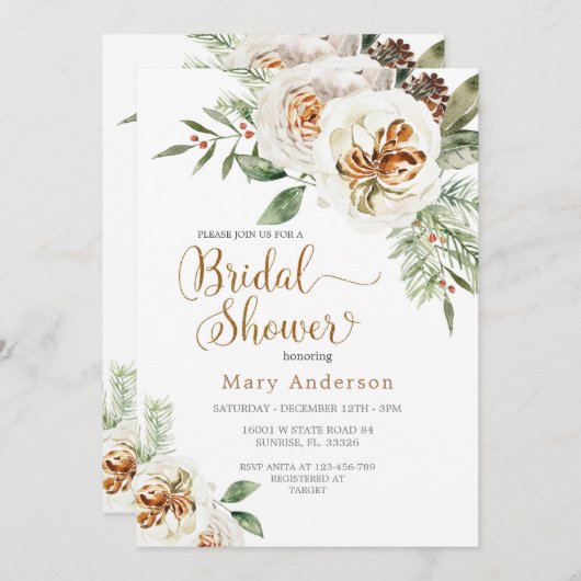 Invitation à la douche nuptiale blanche d'hiver  (Devant / Derrière)