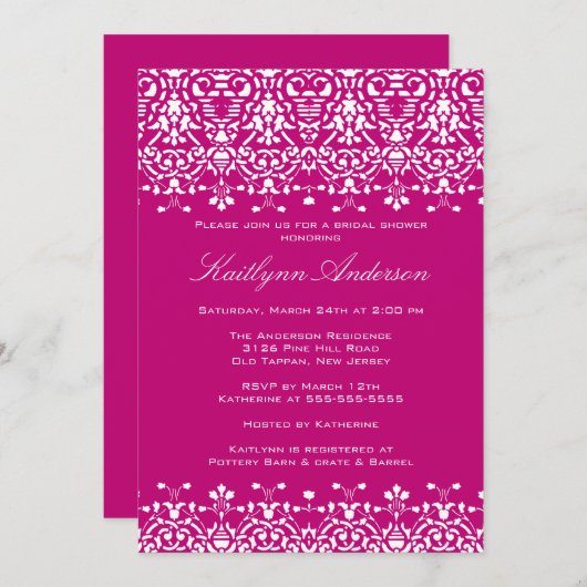 Invitation à la douche nuptiale blanche et profond (Devant / Derrière)