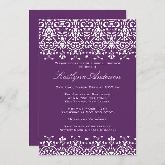 Invitation à la douche nuptiale blanche et violett (Devant / Derrière)