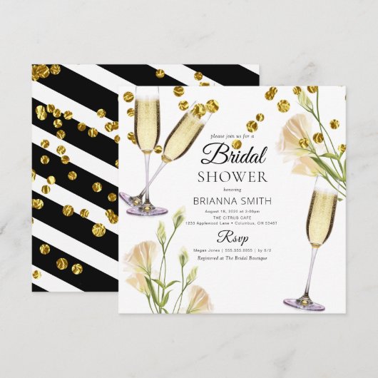 Invitation à la douche nuptiale blanche florale mi (Devant / Derrière)