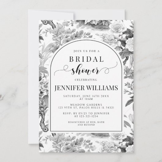 Invitation à la douche nuptiale blanche noire (Devant)