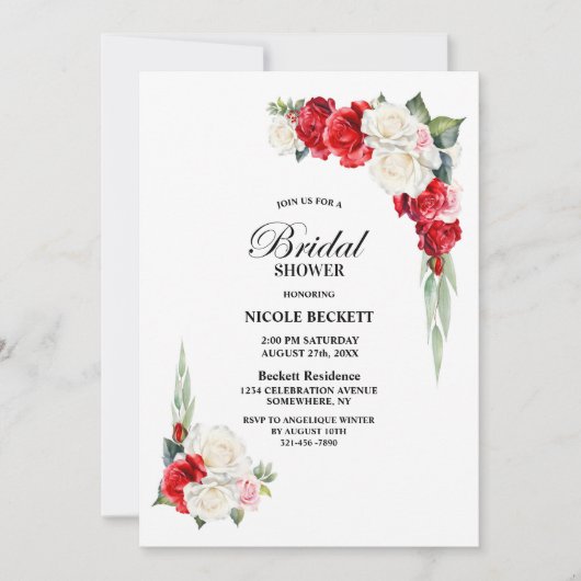 Invitation à la douche nuptiale blanche rouge (Devant)