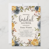 Invitation à la douche nuptiale bleu jaune Floral (Devant)
