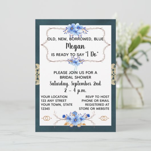 Invitation à la douche nuptiale bleue (Debout devant)