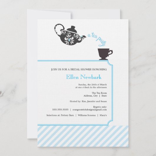 Invitation à la douche nuptiale bleue - Thé (Devant)