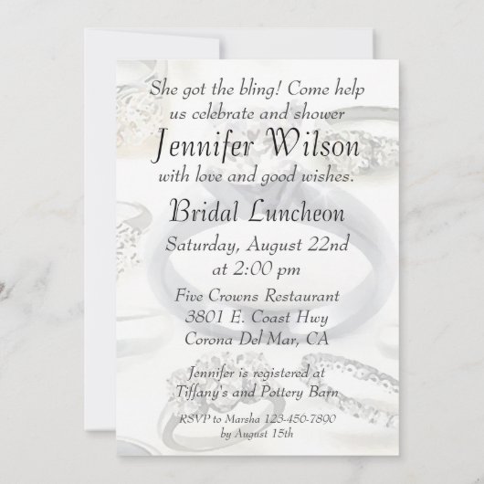 Invitation à la douche nuptiale Bling Rings (Dos)