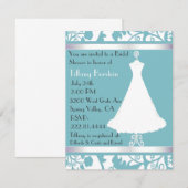 Invitation à la douche nuptiale Blue Damask (Devant / Derrière)