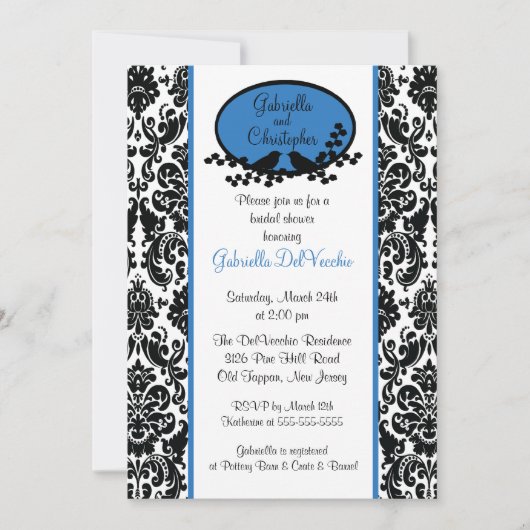 Invitation à la douche nuptiale Blue Damask (Devant)
