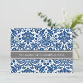 Invitation à la douche nuptiale Blue Grey Damask (Debout devant)