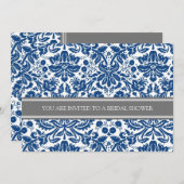 Invitation à la douche nuptiale Blue Grey Damask (Devant / Derrière)