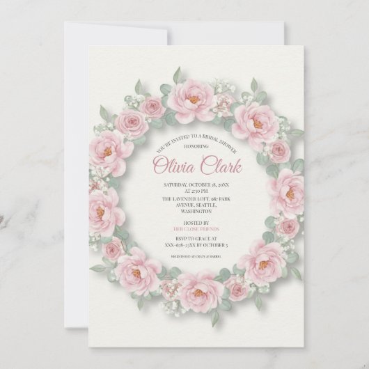 Invitation à la douche nuptiale Blush Peony Rose W (Devant)