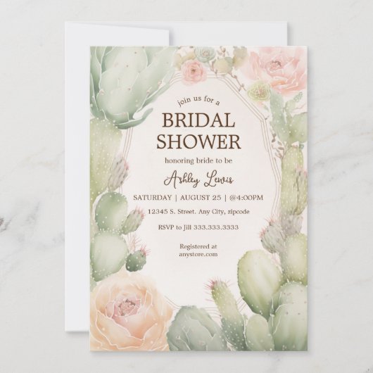 Invitation à la douche nuptiale Boho Cactus (Devant)