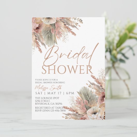 Invitation à la douche nuptiale Boho, Pampas (Debout devant)