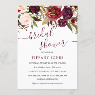 Invitation à la douche nuptiale Burgundy Red Bloom