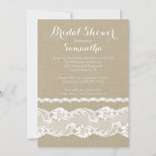 Invitation à la douche nuptiale Burlap & dentelle (Devant)