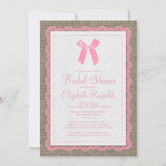Invitation à la douche nuptiale Burlap pour un pay (Devant)