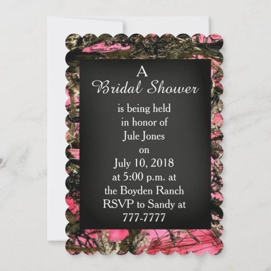 Invitation à la douche nuptiale Camouflage (Dos)