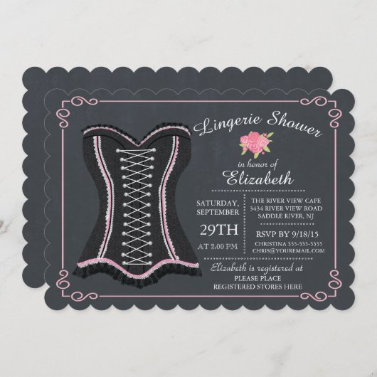 Invitation à la douche nuptiale Chalkboard Lingeri (Devant / Derrière)