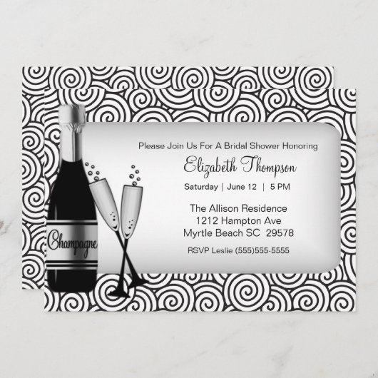 Invitation à la douche nuptiale Champagne (Devant / Derrière)