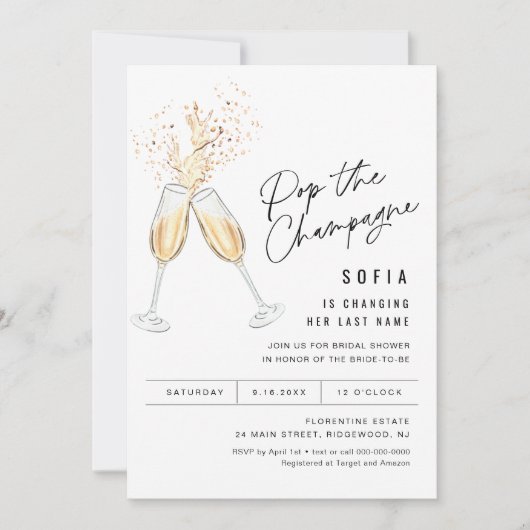 Invitation à la douche nuptiale Champagne CRISTAL (Devant)