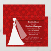 Invitation à la douche nuptiale chic rouge damassé (Devant / Derrière)