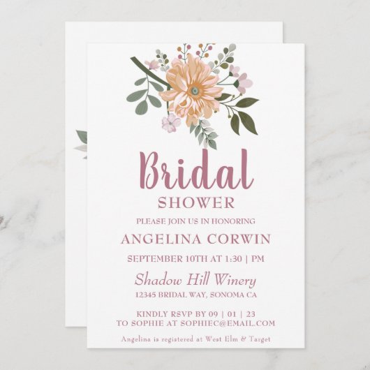 Invitation à la douche nuptiale Chic Tree Blossoms (Devant / Derrière)