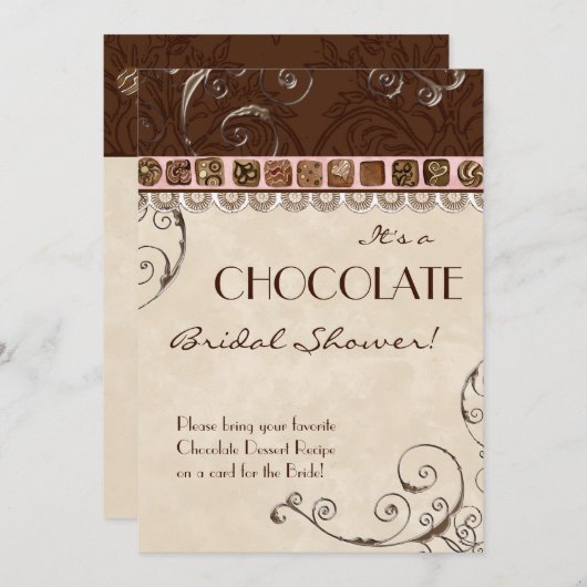 Invitation à la douche nuptiale Chocolat Damask Sw (Devant / Derrière)