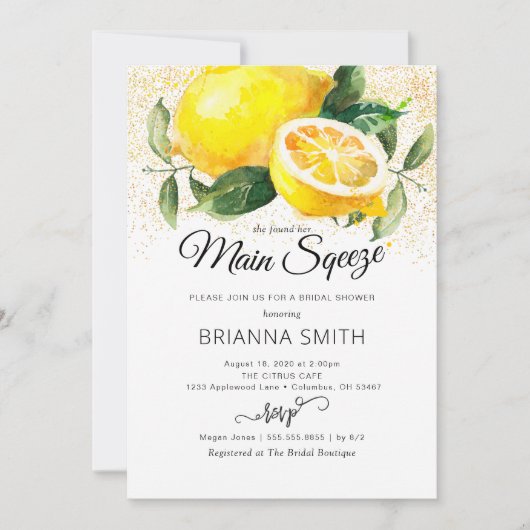 Invitation à la douche nuptiale citron (Devant)