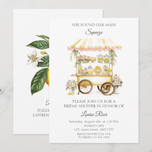 Invitation à la douche nuptiale citron (Devant / Derrière)