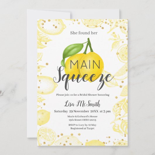 Invitation à la douche nuptiale citron (Devant)
