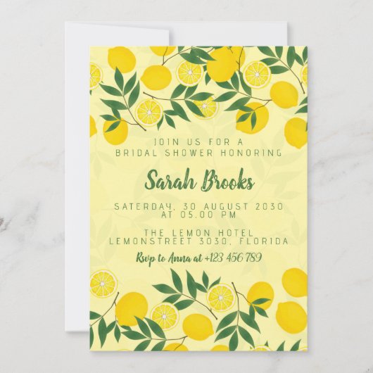 Invitation à la douche nuptiale citron (Devant)