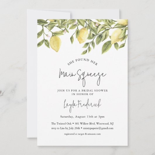 Invitation à la douche nuptiale CITRON Lemon (Devant)