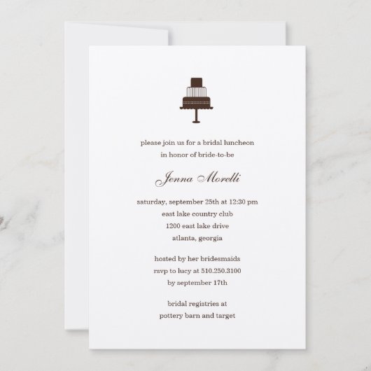 Invitation à la douche nuptiale classique au gâtea (Devant)