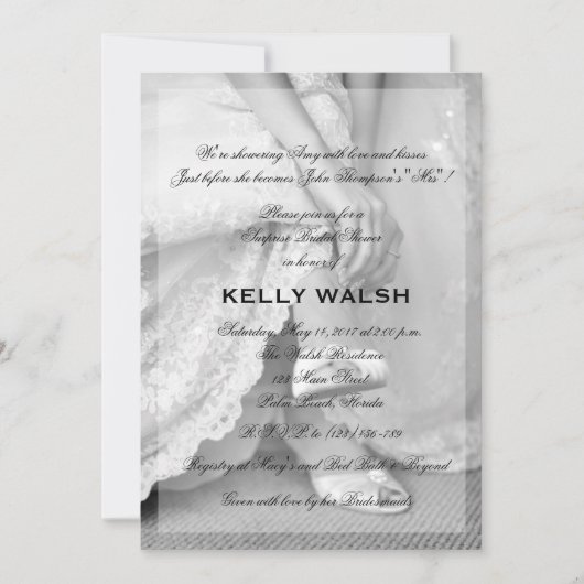 Invitation à la douche nuptiale classique noir et  (Devant)