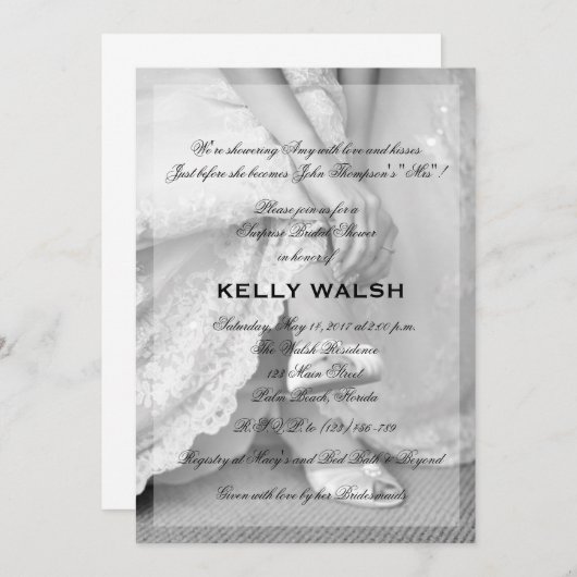 Invitation à la douche nuptiale classique noir et (Devant / Derrière)