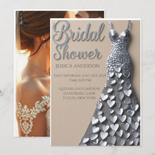 Invitation à la douche nuptiale Coeurs d'argent
