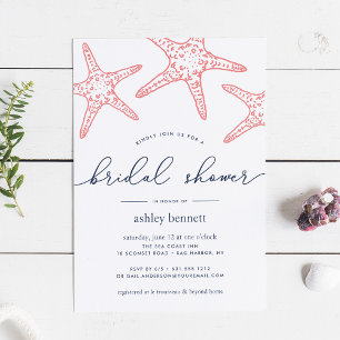 Invitation à la douche nuptiale Coral & Navy Starf