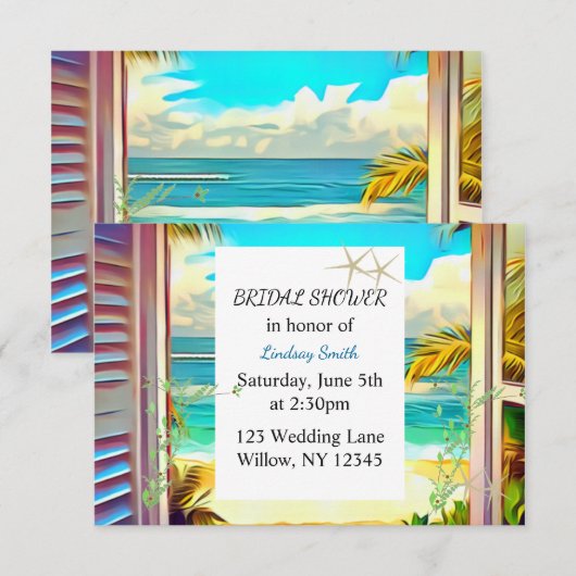 Invitation à la douche nuptiale côtière tropicale (Devant / Derrière)